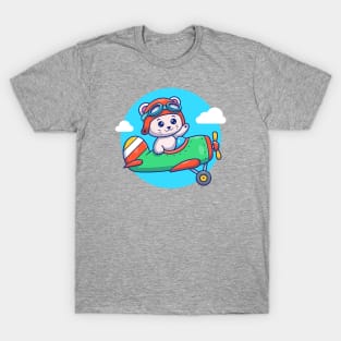 Cute Cat Flying With Vintage Plane T-Shirt